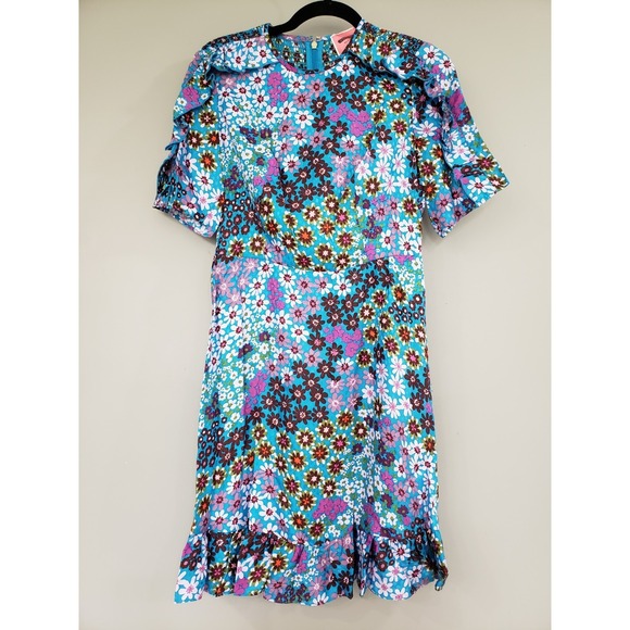 kate spade Dresses & Skirts - NEVER WORN Kate Spade Pacific Petals Floral Dress SZ 0 Jacquard Silk Blue Ruffle